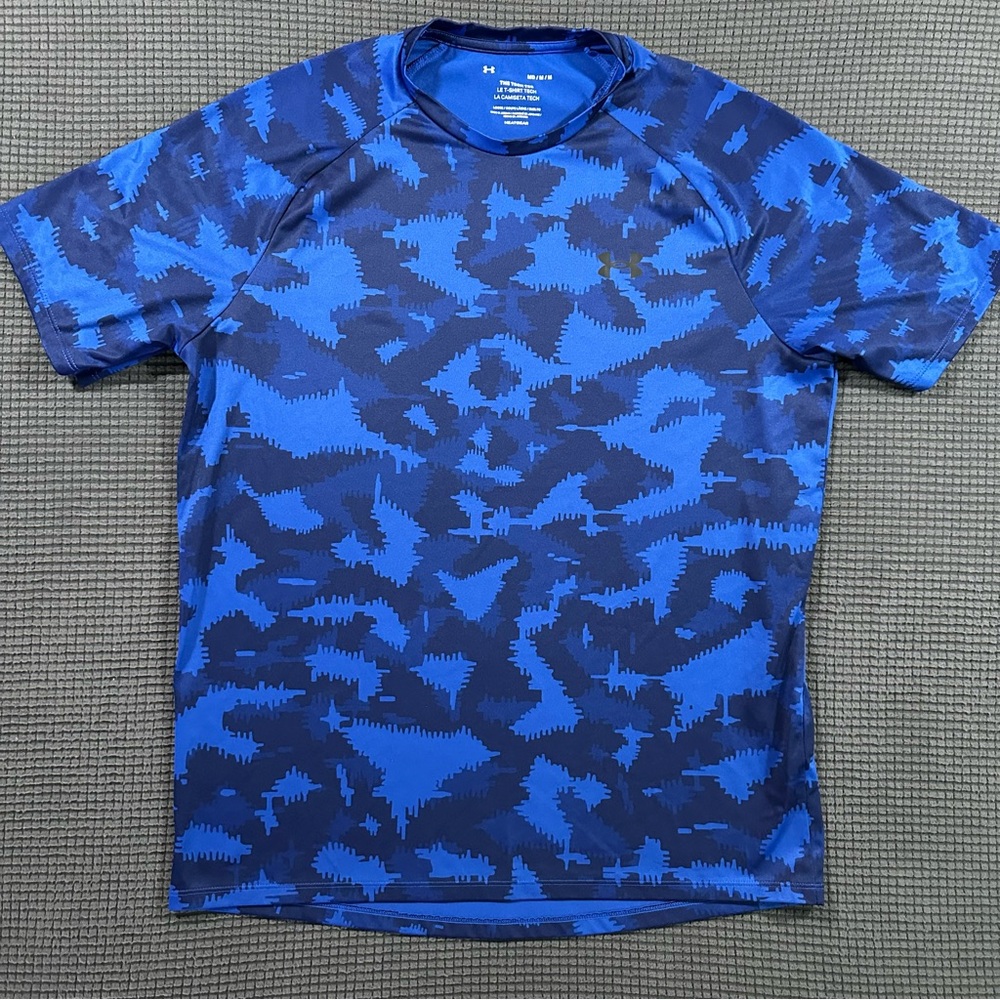 Under Armour Tech Tee Blue Camo HeatGear Shirt Mens Medium